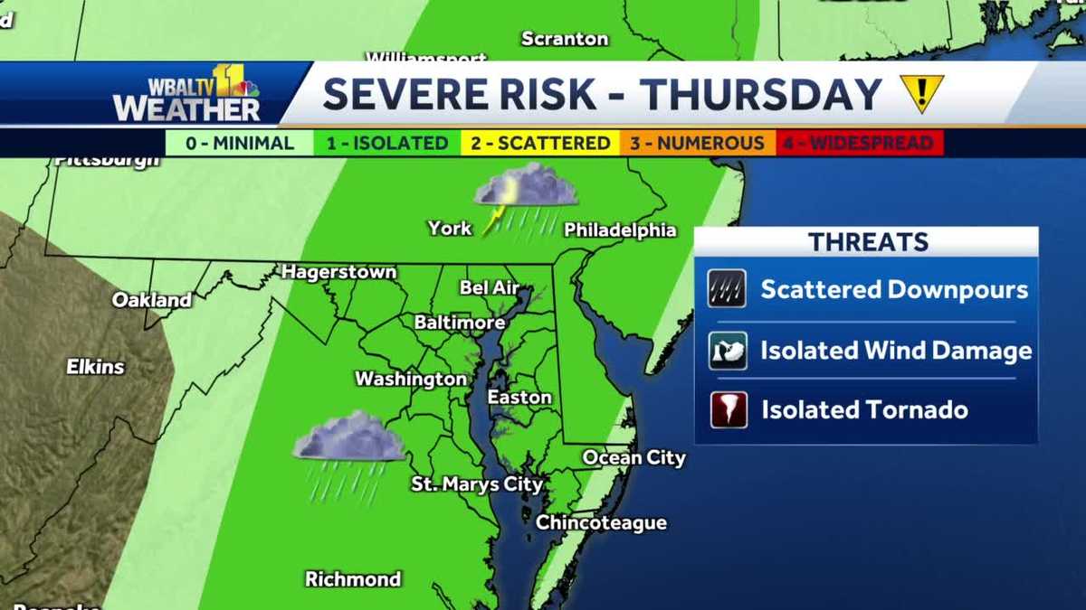 Showers today, with isolated severe thunderstorms possible