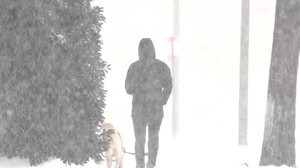 It was a snow globe in Canton as the sun rose Sunday