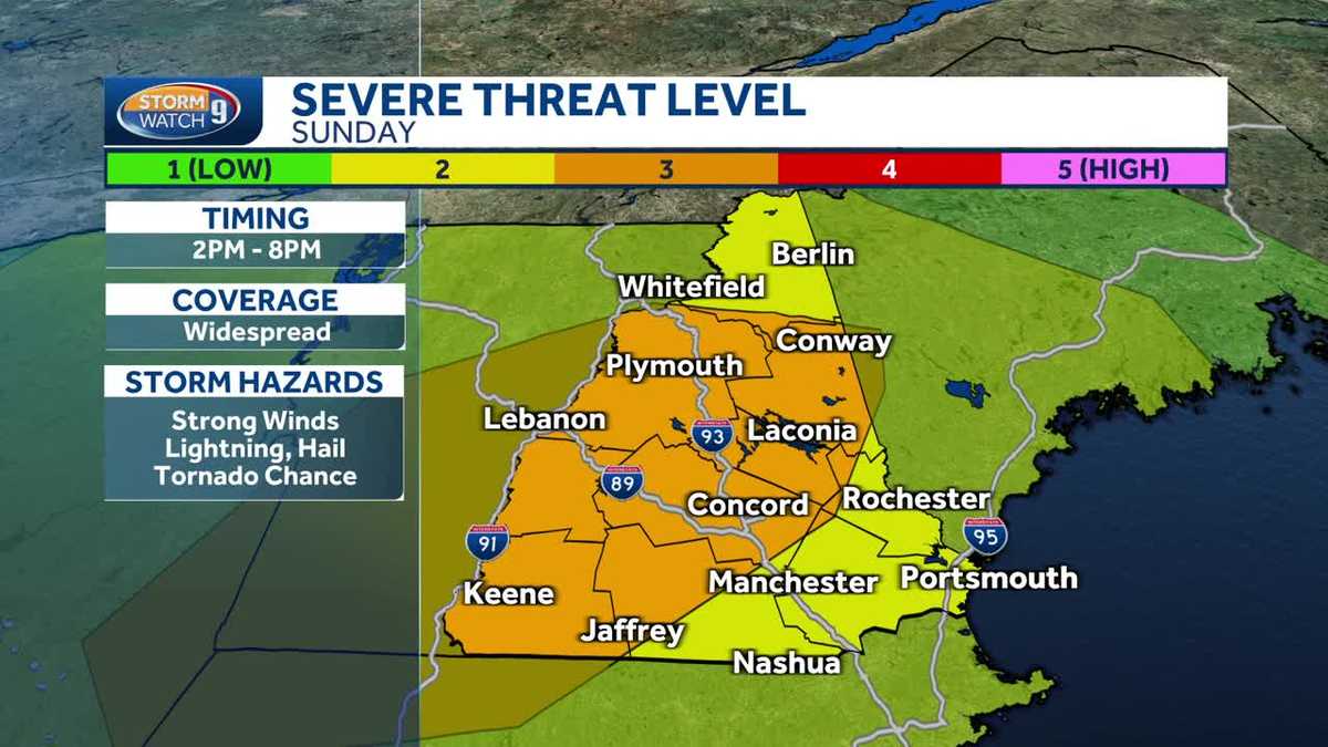 Severe storms likely in New Hampshire Sunday including chance of tornado WMUR Manchester Severe storms likely in New Hampshire Sunday including chance of tornado WMUR Manchester