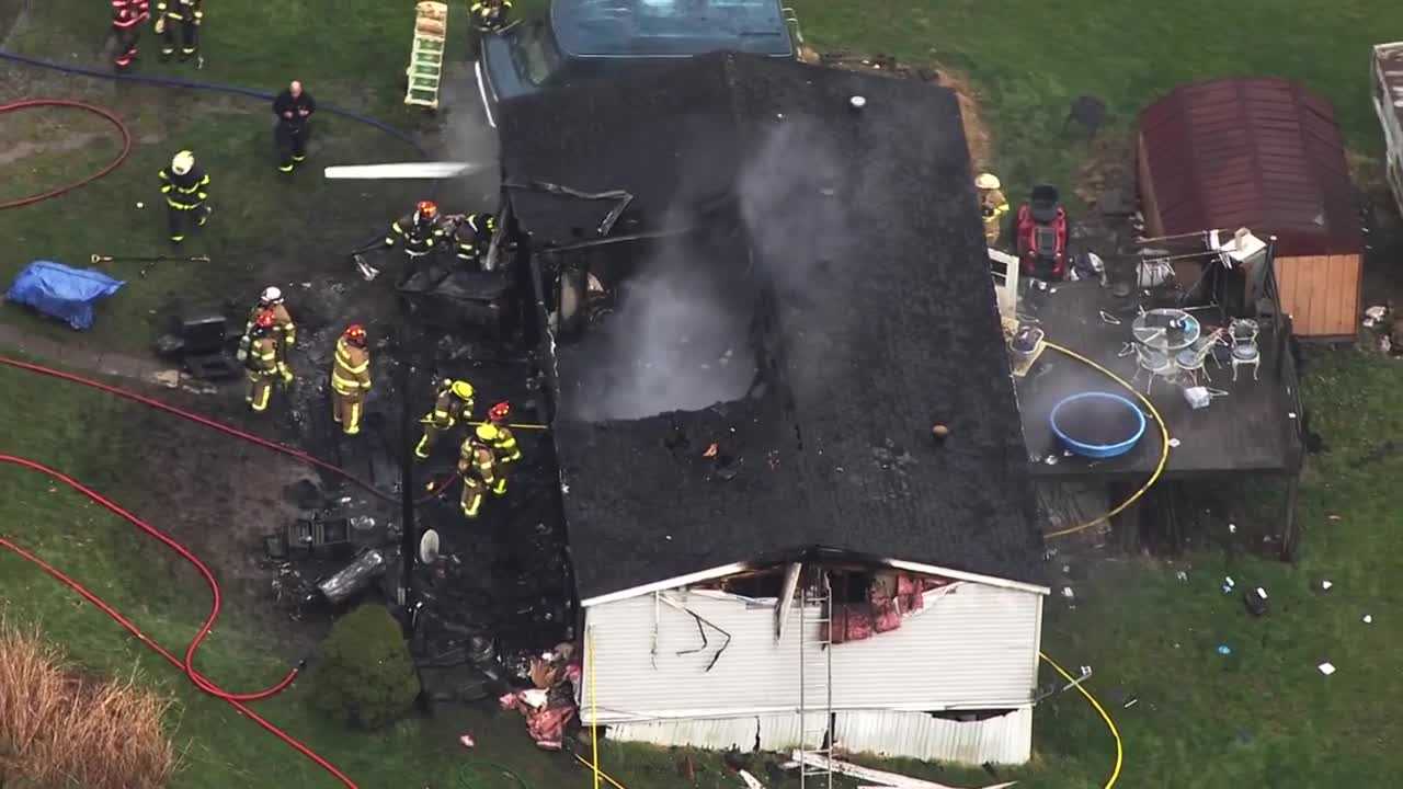 Sky 4 Video: Crews Battle House Fire In Salem Township