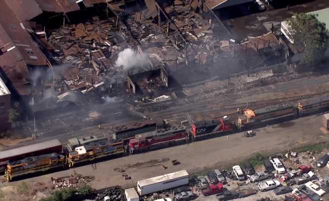 Aerials: Fire destroys much of Stockton building