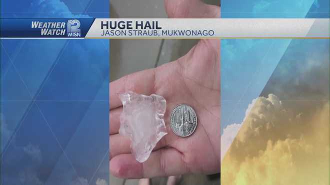 Huge hailstones fall in Mukwonago, Wisconsin