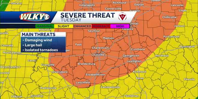 Severe storms are possible on Tuesday