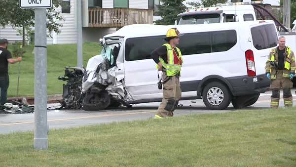 crews responded to a crash in west des moines between a van and a semi-truck