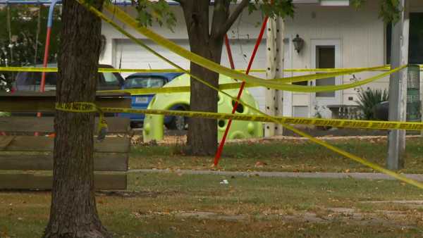 Crime tape blocks off a large portion of the city park in Farnhamville, Iowa, on Sept. 23, 2024.