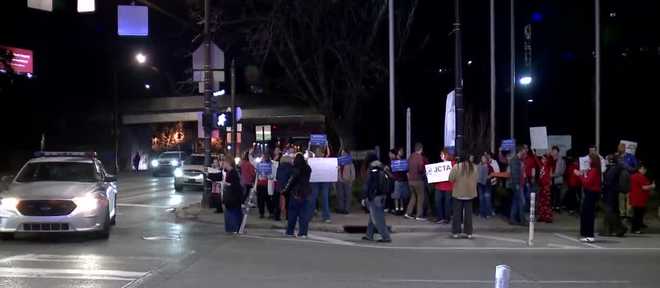 JCTA participate in nationwide walk-in at J. Graham Brown School against U.S. Department of Education cuts