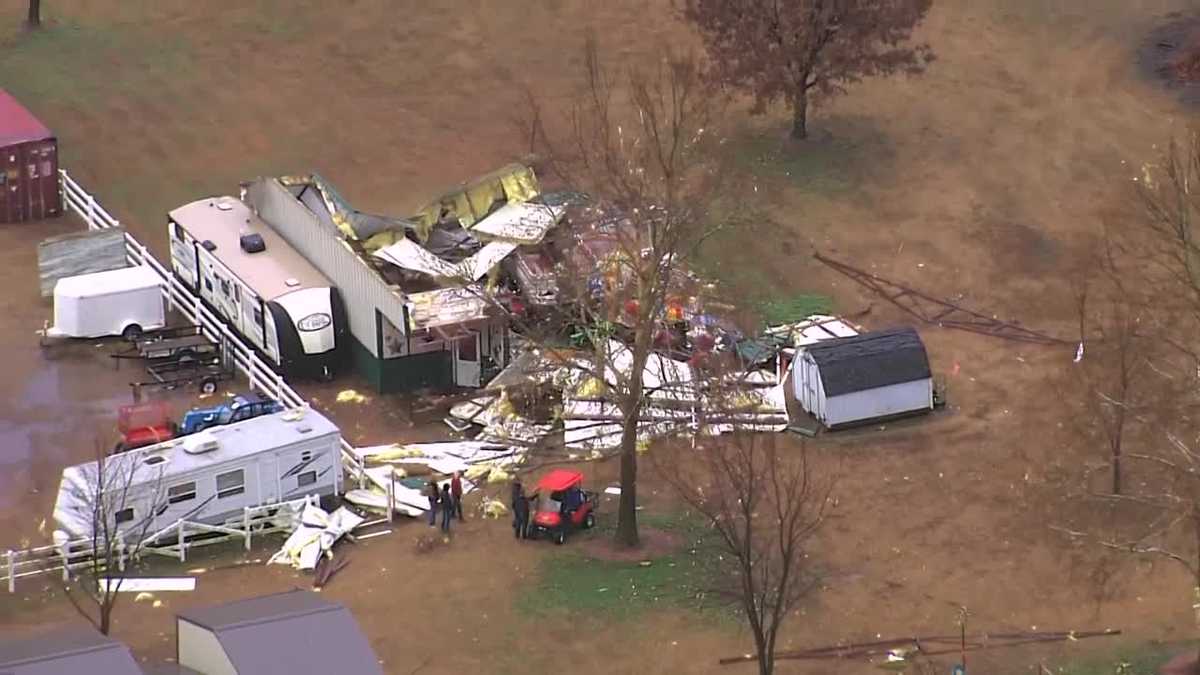 Sky 5 shows damage after tornado hits Purcell, Oklahoma