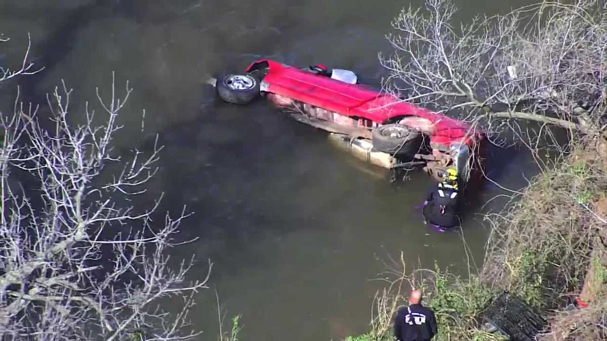 OKCFD crews rescue person after pickup truck crashes into lake