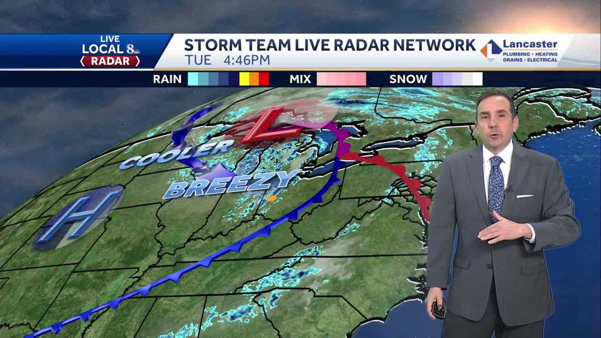 Showers end overnight, weather turns cooler and breezy