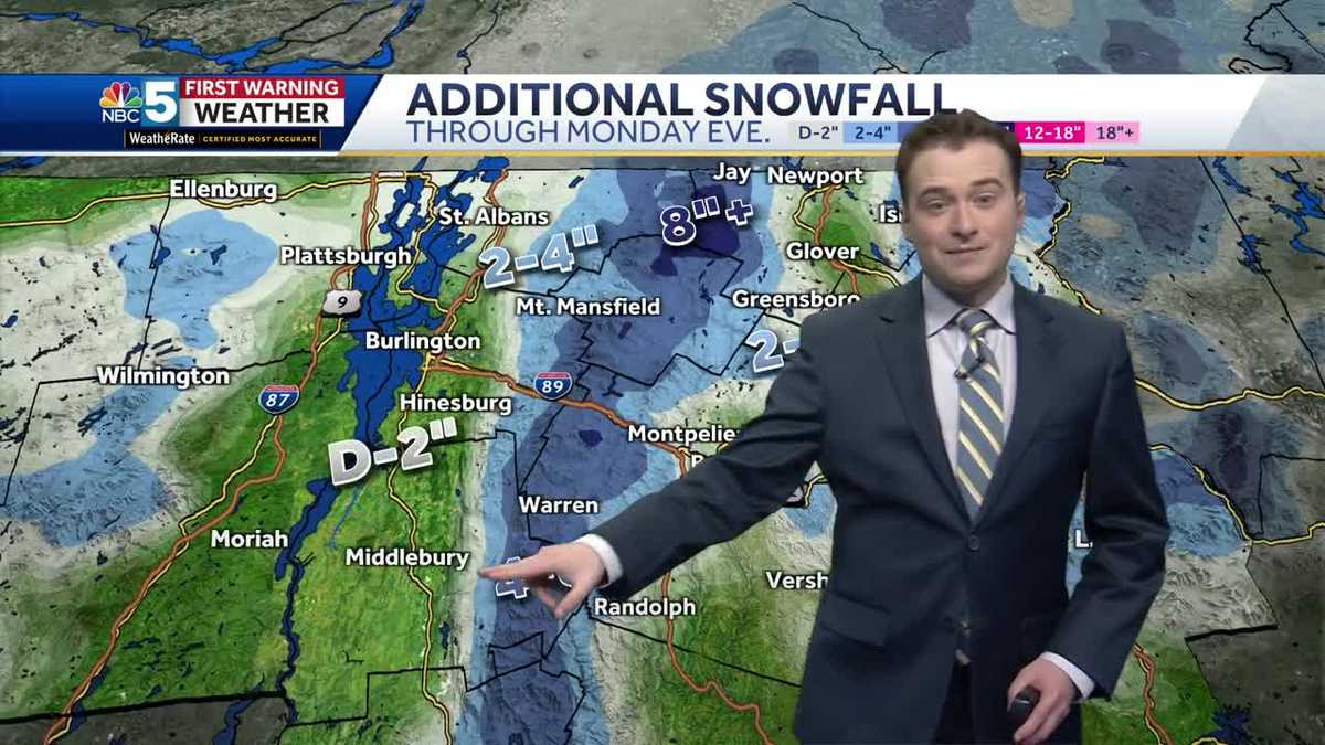 Snow continues to add up in the mountains through Monday