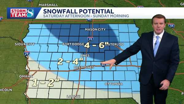 Snow on Saturday is expected to measure 2-4 inches in central Iowa with more in north-central Iowa.