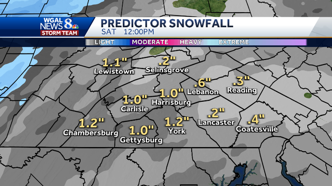 Light snow is expected across south-central Pennsylvania Friday evening and early Saturday morning.