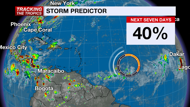 The NHC is monitoring a tropical wave with moderate chances of developing.
