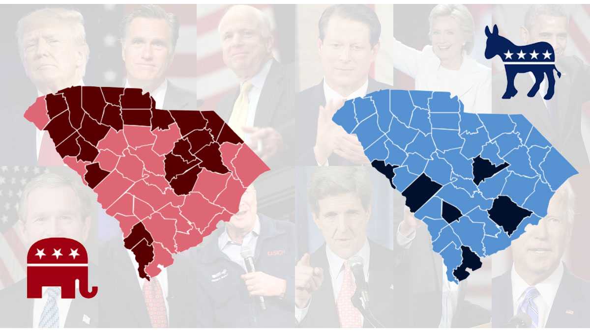 South Carolina Map details primary election results since 2000