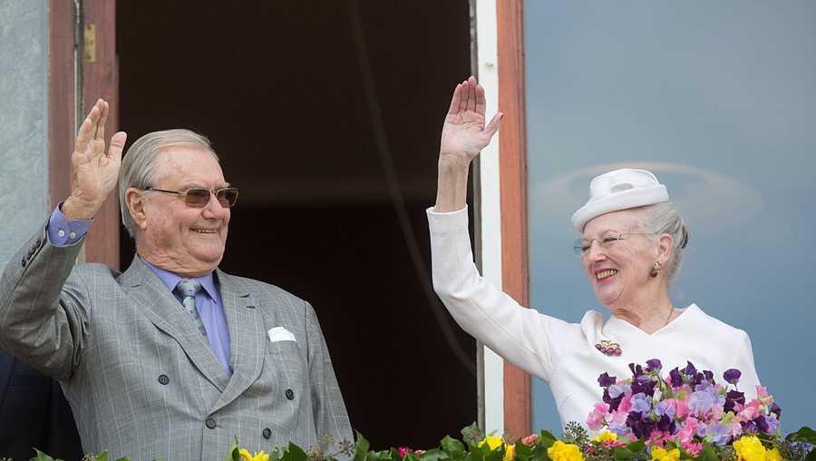 Prince Henrik and Queen Margrethe II of Denmark attend a lunch reception to mark the forthcoming 75th Birthday of the Danish Queen at Aarhus City Hall on April 8, 2015 in Aarhus, Denmark. 