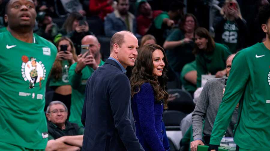 Britain's Prince William and Kate, Princess of Wales, arrive for an NBA basketball game between the Boston Celtics and the Miami Heat, Wednesday, Nov. 30, 2022, in Boston.