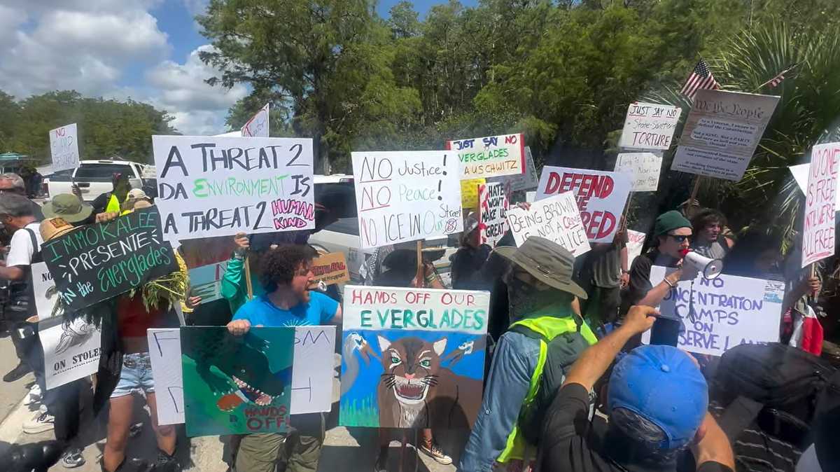 Rally against 'Alligator Alcatraz' detention center in Everglades