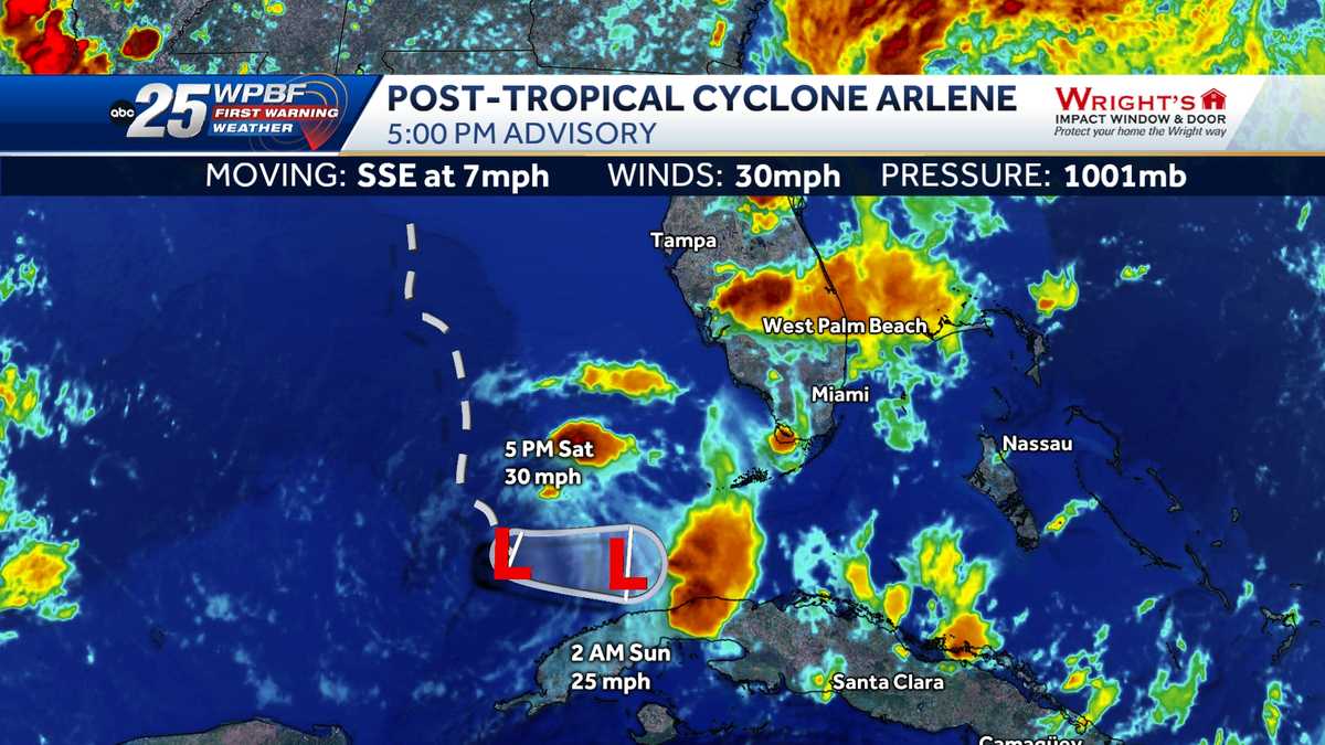 Arlene weakens to posttropical cyclone