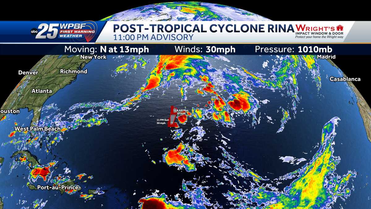 Post-Tropical Cyclone Rina: Computer models and maps