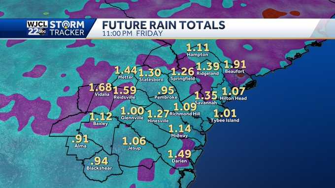 Forecast rain totals through Friday