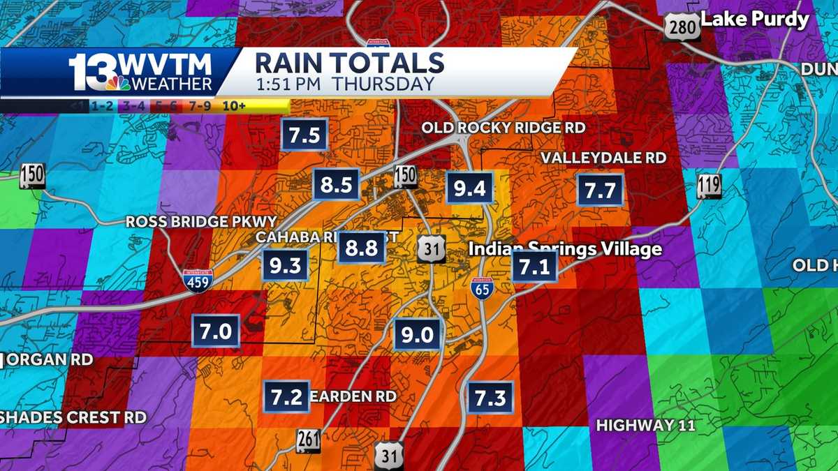 Rainfall totals in central Alabama after deadly flooding