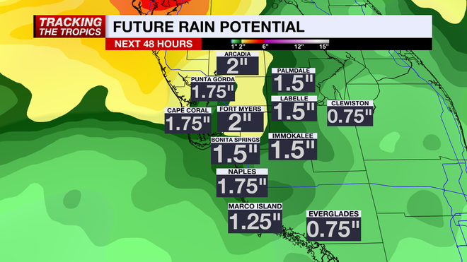 1-3" of rain possible across SWFL through Tuesday.