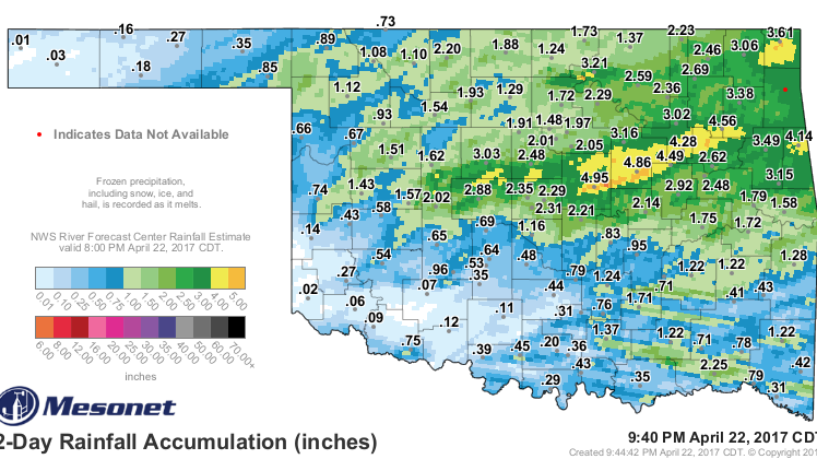 Friday rain totals, over a months worth of rain.