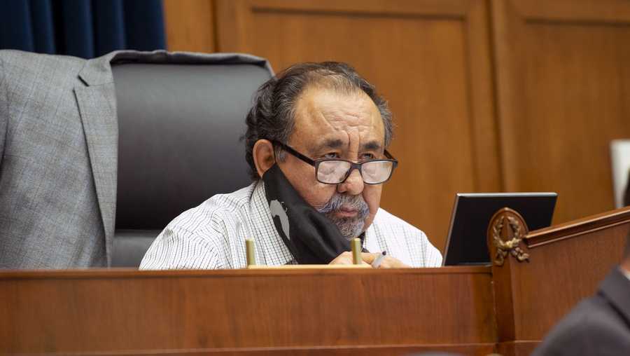 Committee Chairman Rep. Raul Grijalva, D-Ariz., speaks Monday, June 29, 2020, on Capitol Hill in Washington, during the House Natural Resources Committee hearing on the police response in Lafayette Square.