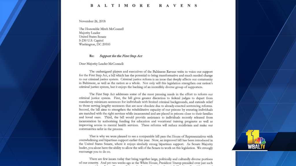 Ravens players, leaders urge support of First Step Act