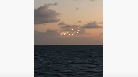 This unexplained cluster of lights was filmed by a passenger on a ferry off North Carolina's Outer Banks.