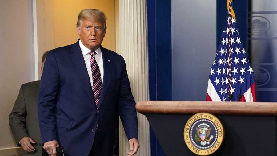 
                                     President Donald Trump arrives to speak at the White House, Thursday, Nov. 5, 2020, in Washington. 
                                