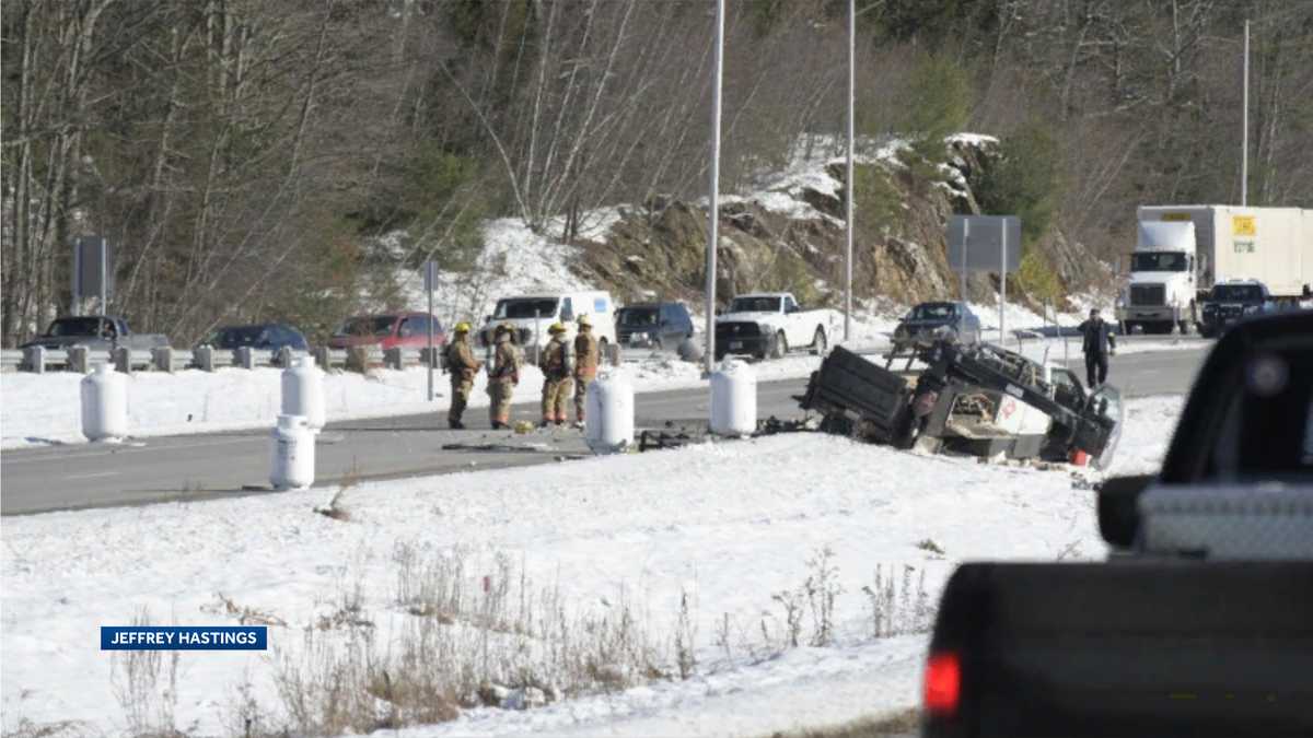 Truck rolls over on Route 101 in Raymond