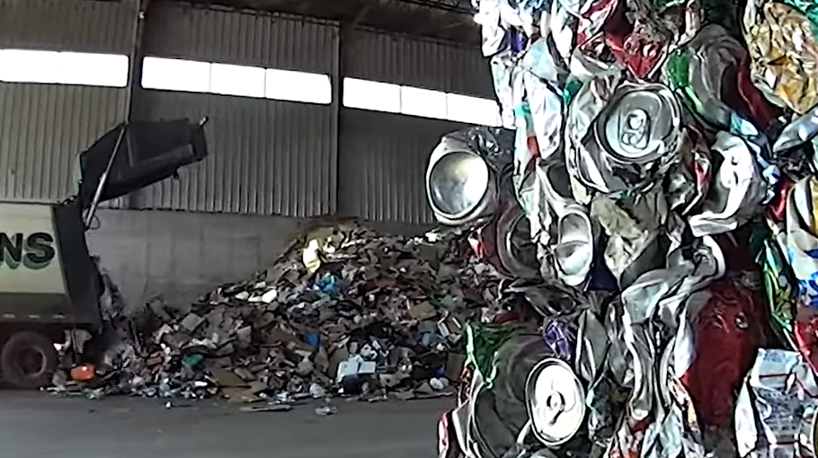 Tin Cans At A Recycling Center Pile Metal Top Photo Background And