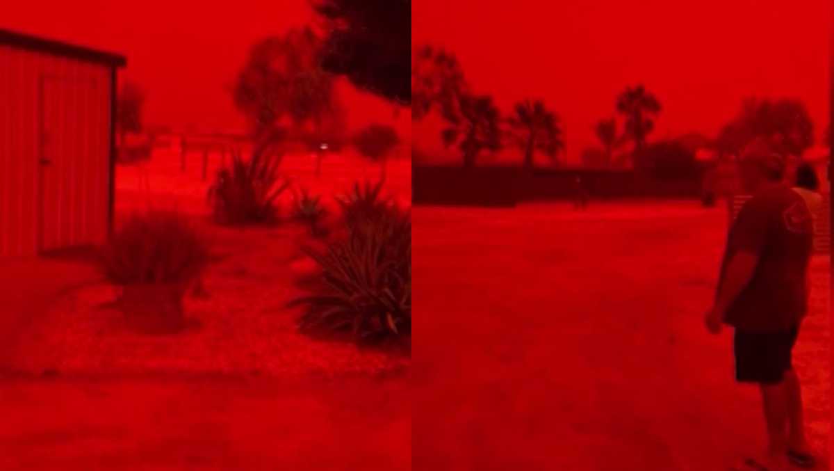 Australian sky turns an apocalyptic blood red ahead of tropical cyclone