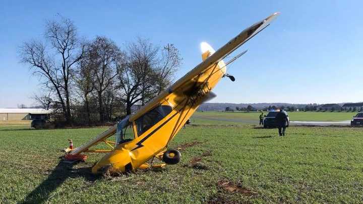 Airplane crashed in a hard landing at Reigle Airport Photo courtesy of Campbelltown Volunteer Fire Company