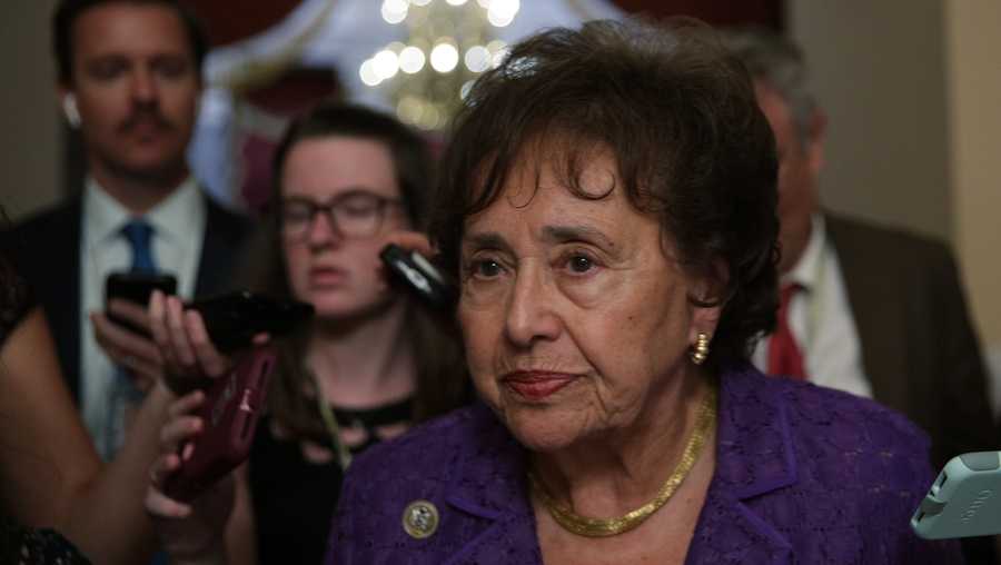 U.S. Rep. Nita Lowey (D-NY) talks to members of the media June 27, 2019 at the U.S. Capitol in Washington, DC. The House has passed a Senate version of a $4.5 billion bill on combating the humanitarian crisis at the southern border.