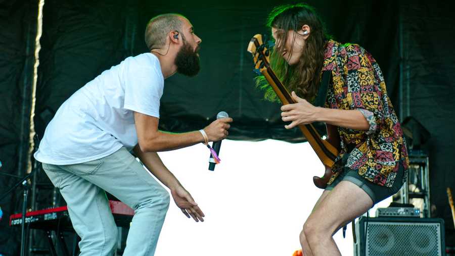 Sam Melo and Charlie Holt from Rainbow Kitten Surprise perform on Day 1 of Forecastle Music Festival on July 13, 2018 in Louisville, Kentucky.