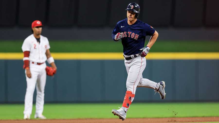 Boston Red Sox's Rob Refsnyder runs the bases after hitting a solo home run during the fourth inning of the team's baseball game against the Cincinnati Reds in Cincinnati, Tuesday, Sept. 20, 2022.