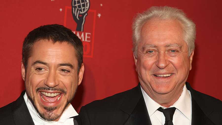Actor Robert Downey Jr. and father Robert Downey Sr. arrive at TIME's 100 Most Influential People Gala at Frederick P. Rose Hall on May 08, 2008 in New York City.