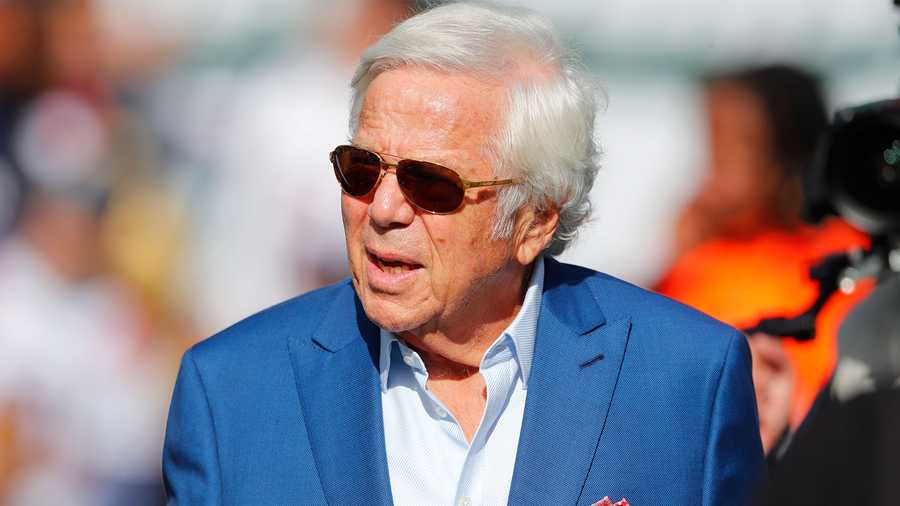 New England Patriots owner Robert Kraft walks on the field before an NFL game between the New York Jets and the New England Patriots, Sunday, Oct. 30, 2022, in New York.