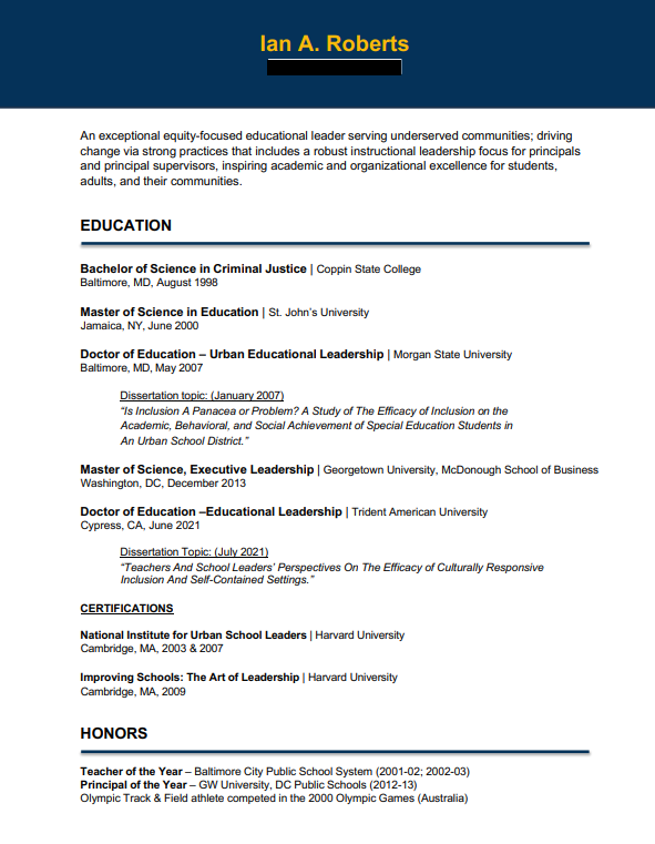 Page&#x20;1&#x20;of&#x20;the&#x20;resume&#x20;Ian&#x20;Roberts&#x20;submitted&#x20;when&#x20;applying&#x20;for&#x20;the&#x20;Des&#x20;Moines&#x20;Public&#x20;Schools&#x20;superintendent&#x20;job&#x20;in&#x20;2023.