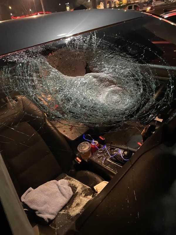 Rock smashes through car windshield on I-5 in Stockton