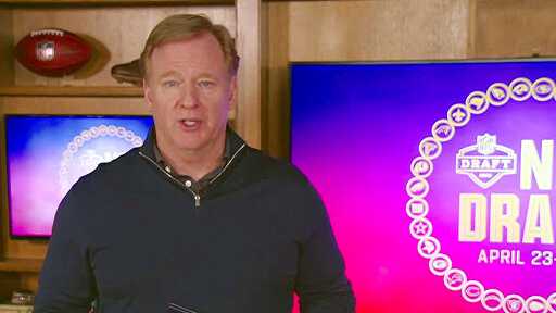 In this still image from video provided by the NFL, NFL Commissioner Roger Goodell during the NFL football draft, Saturday, April 25, 2020. 
