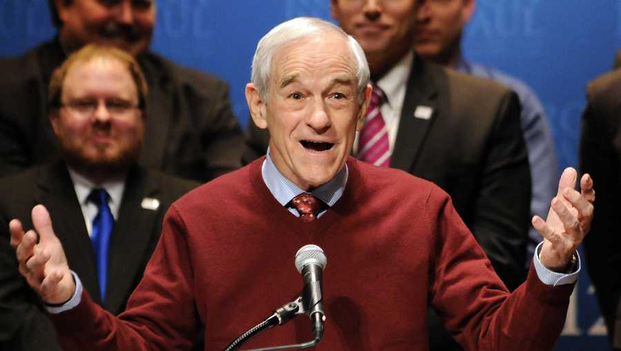 Republican presidential candidate Rep. Ron Paul, R-Texas, speaks to supporters during his caucus night party Tuesday, Feb. 7, 2012, in Golden Valley, Minn.