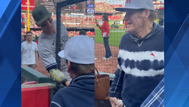 Aaron Judge, Pete Rose chat before Yankees-Reds matchup