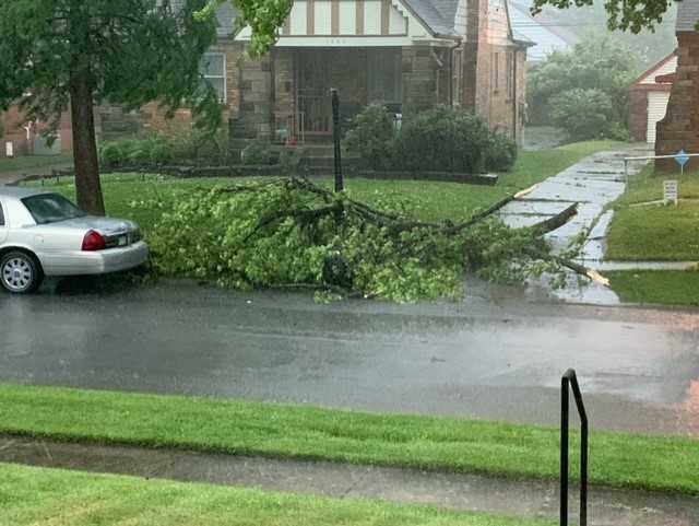 Severe storm damage in Roselawn, Ohio.