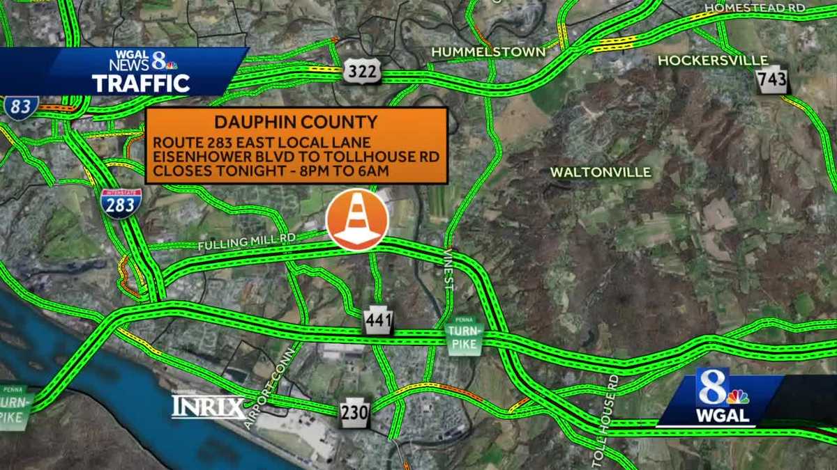 Route 283 Eastbound Route 283 local lane in Dauphin County to close overnight Tuesday