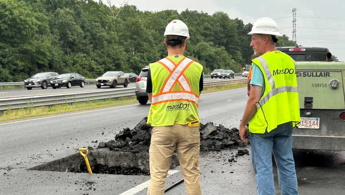 Sinkhole opens on busy Massachusetts highway, blocking southbound lanes