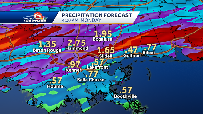 New Orleans weekend rain Sunday storms