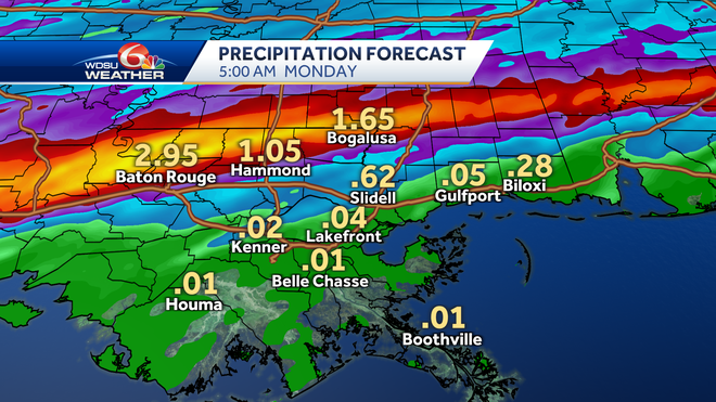 New Orleans Sunday rain flood chance